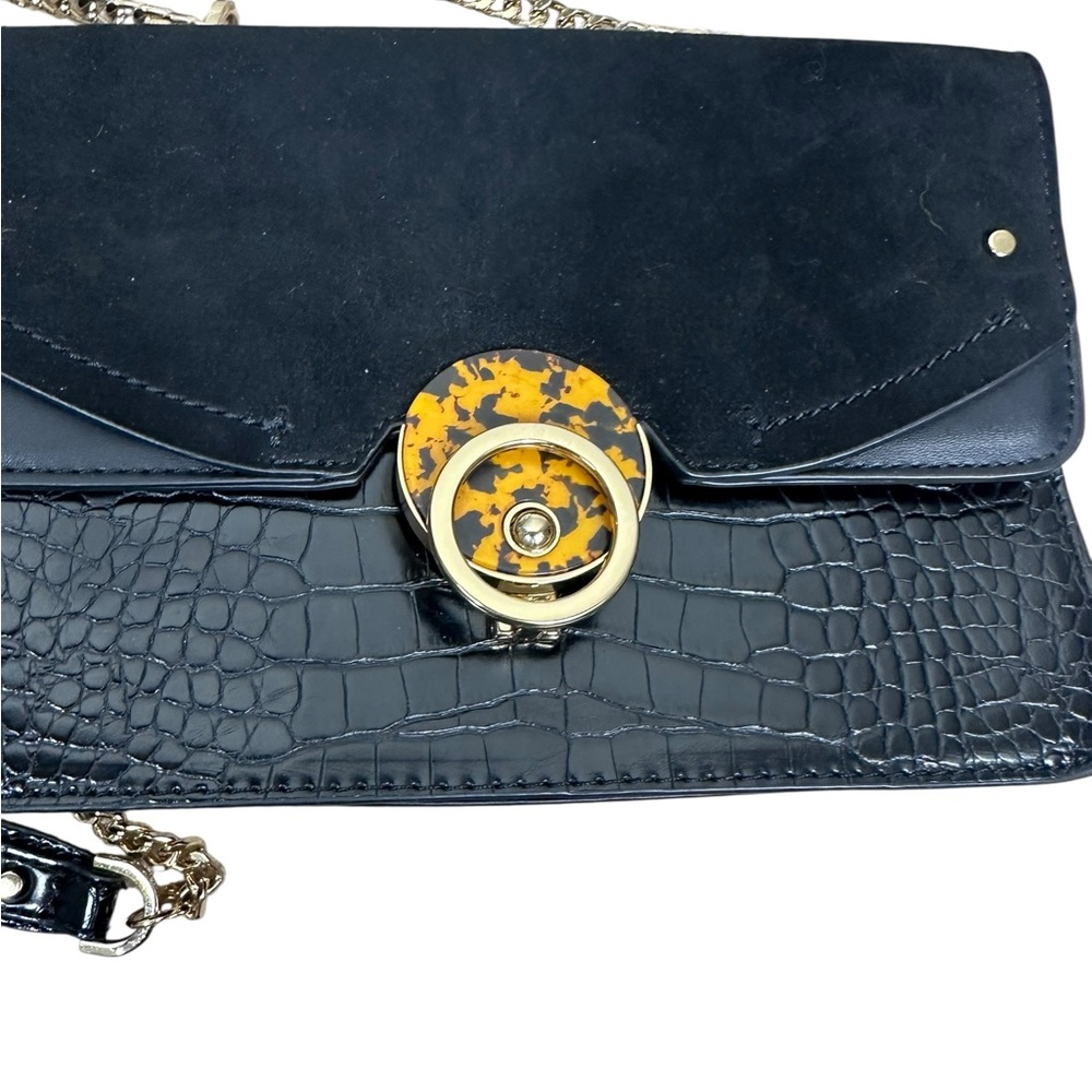 Topshop Black Faux Snakeskin Leather crossbody bag with gold Chain - Picture 2 of 7